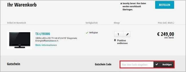So wird ein Gutschein im Panasonic-Onlineshop eingelöst So wird ein Gutschein im Panasonic-Onlineshop eingelöst