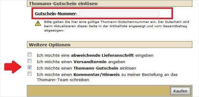 Im rot markierten Feld gebt ihr euren Thomann-Gutscheincode ein Im rot markierten Feld gebt ihr euren Thomann-Gutscheincode ein