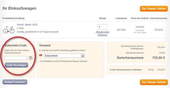 In diesem Feld löst du deinen Wiggle-Gutschein ein Wiggle-Gutschein einlösen